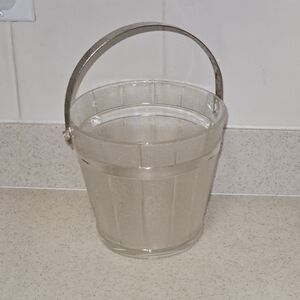 Vintage Anchor Hocking Ice Bucket Frosted Glass Hammered Metal Handle 1960’s